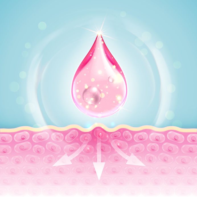 Illustration of a hyaluronic acid droplet on skin